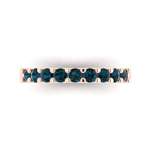 0.63 ctw Wedding Band for Women - 18K Rose Gold Natural London Blue Topaz Stackable Eternity Ring