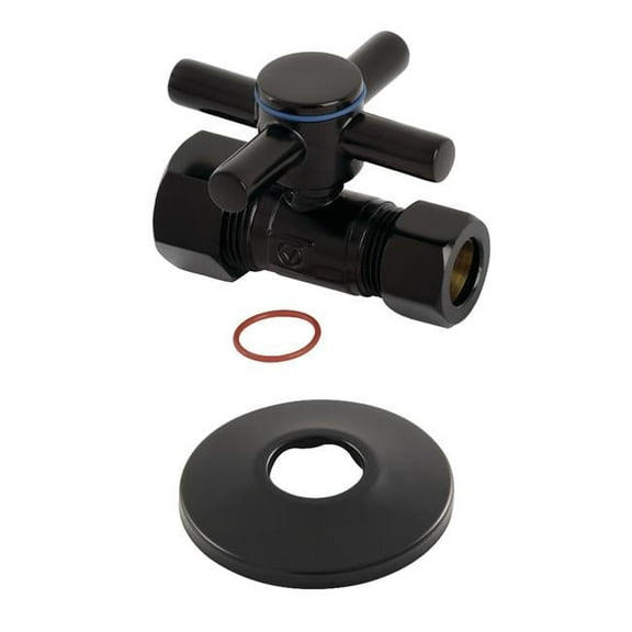 0.63 in. O.D. x 0.5 in. O.D. Compression Quarter-Turn Straight Stop Valve with Flange, Matte Black