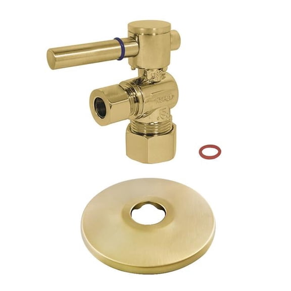 0.63 in. x 0.38 in. O.D. Compression Quarter-Turn Angle Stop Valve with Flange, Brushed Brass