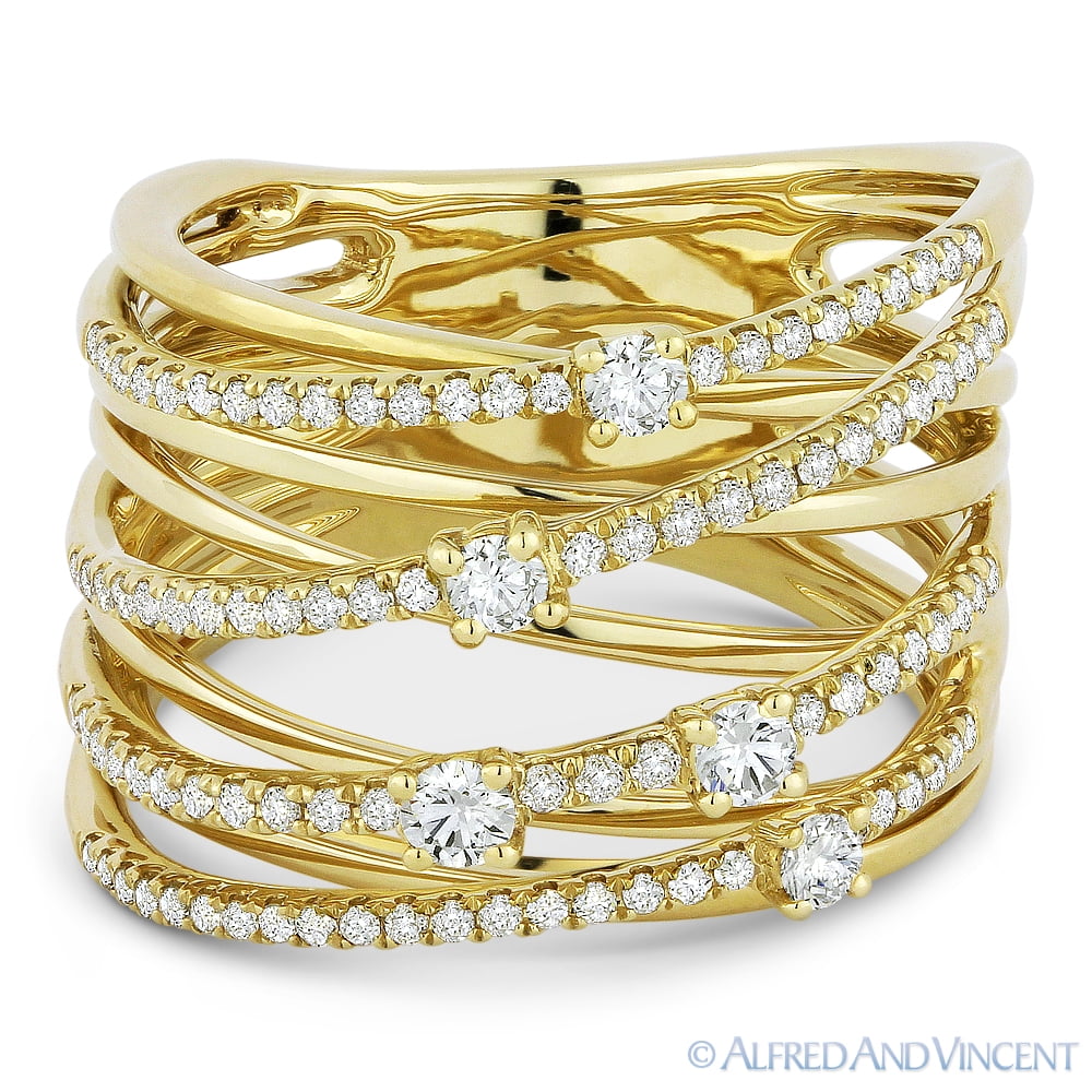 Overlapping Diamond Rings 0.63ct Round Cut Diamond Right-Hand Overlapping Loop Statement Ring in ...
