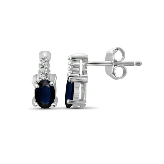 0.64 Carat T.G.W. Sapphire Gemstone and Accent White Diamond Sterling Silver Earrings