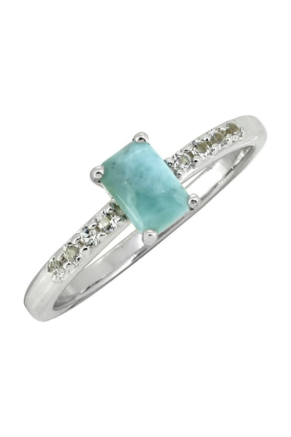 0.64 Cts. Larimar White Topaz Solid 925 Sterling Silver Ring