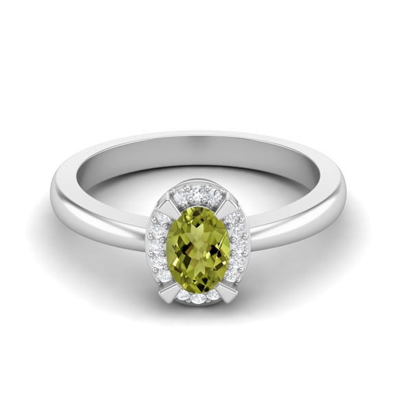 0.64 Ctw Oval Peridot 925 Sterling Silver Solitaire Accents Women Valentines Day Gifts Ring