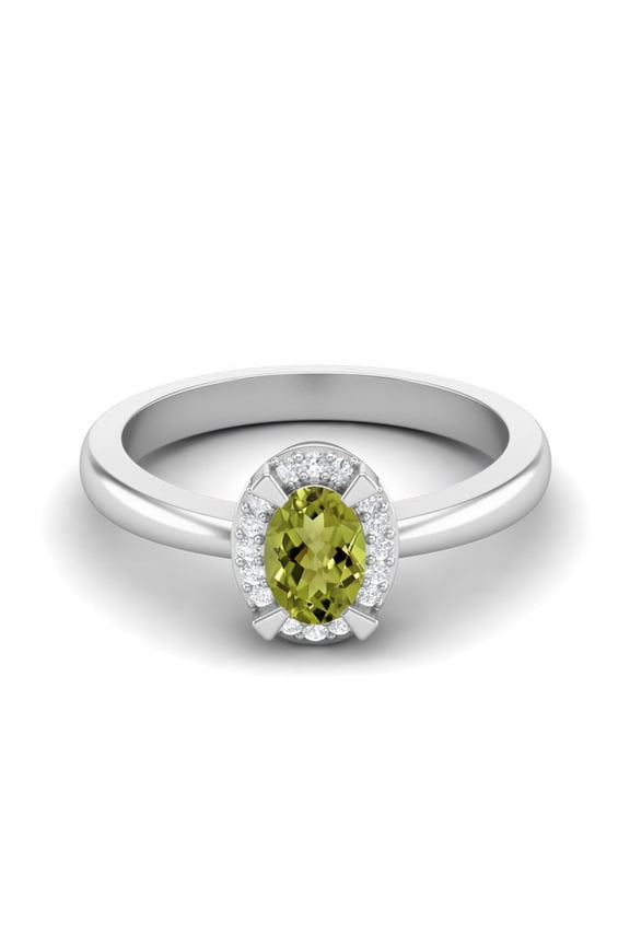 0.64 Ctw Oval Peridot 925 Sterling Silver Solitaire Accents Women Valentines Day Gifts Ring