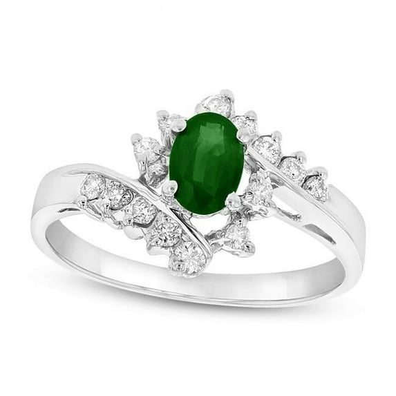 0.65 CTW Diamond & Emerald Ring, 14K White Gold - Size 8