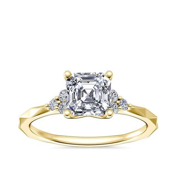 0.65 Carat Brilliant Asscher Cut Natural Diamond Elegant Halo Wedding Ring for her in Solid 14K Yellow Gold Size 9.5