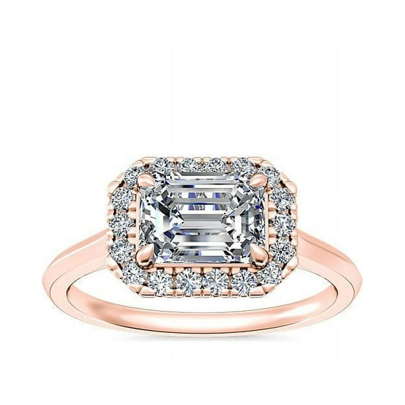0.65 Carat Brilliant Emerald Cut Natural Diamond Halo Beautiful Ring for Engagement Solid 14K Rose Gold Size 9