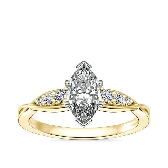 0.65 Carat Brilliant Marquise Cut Real Diamond Elegant Solitaire with Accents Wedding Ring for Women Solid 18K Yellow Gold Size 10