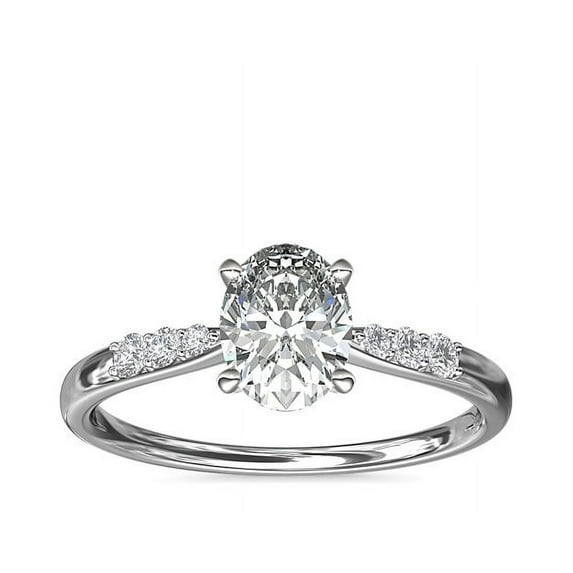 0.65 Carat Brilliant Oval Cut Natural Diamond Solitaire with Accents Beautiful Ring for Engagement Solid 18K White Gold Size 9