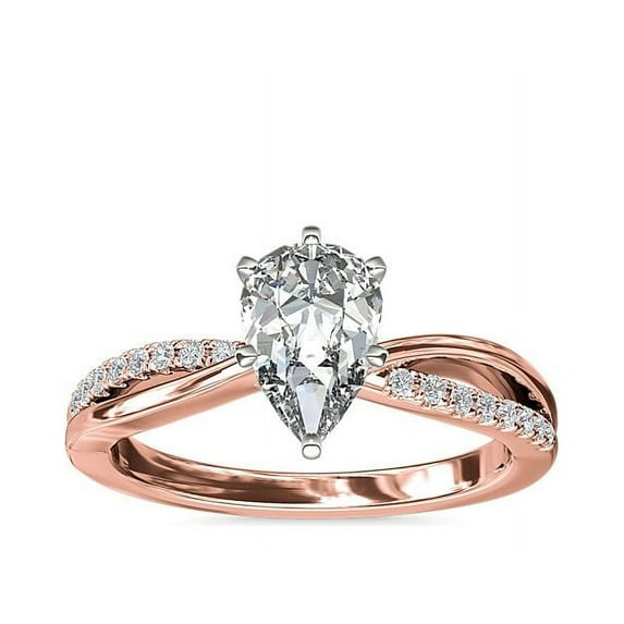 0.65 Carat Brilliant Pear Cut Genuine Diamond Solitaire with Accents Wonderful Ring for Ladies Solid 14K Rose Gold Size 10.5