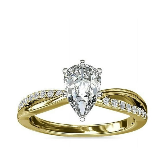 0.65 Carat Brilliant Pear Cut Natural Diamond Elegant Solitaire with Accents Wedding Ring for her in Solid 14K Yellow Gold Size 9.5