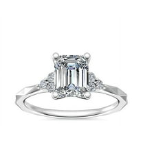 0.65 Carat Clarity-VS1 Emerald Cut Real Diamond Trendy Halo Style Bridal Ring for Women Solid 14K White Gold Size 7