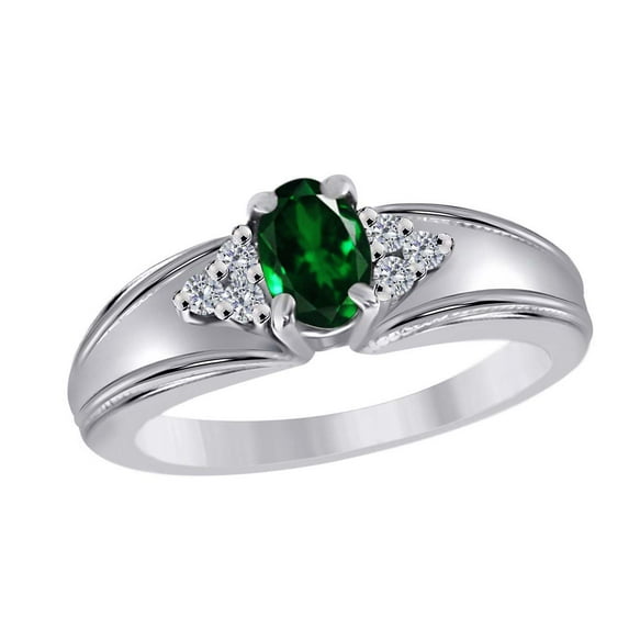 0.65 Carat Diamond And Oval Shape Gemstone Ring In 10K Solid White Gold