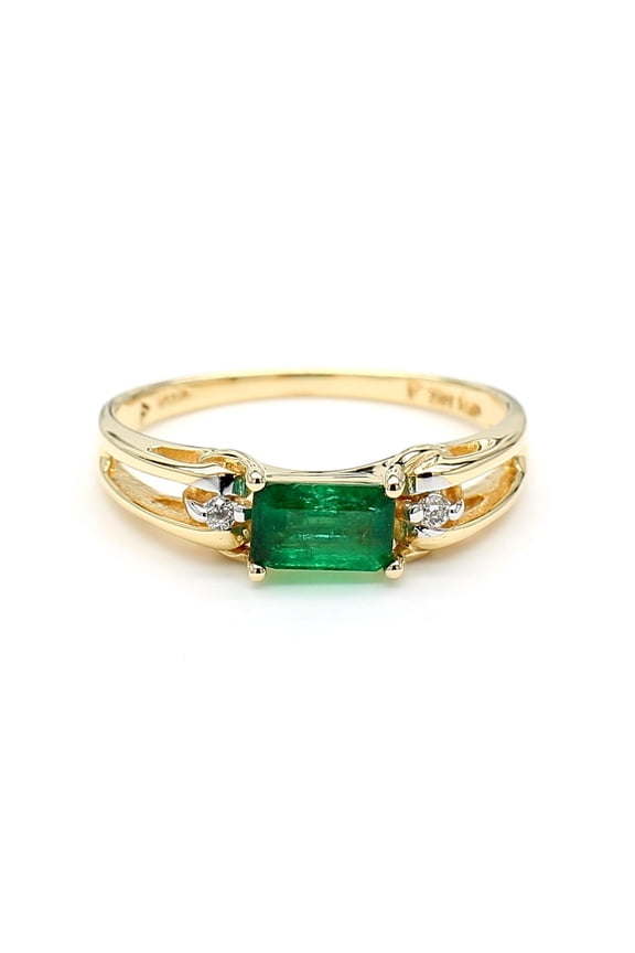 0.65 Carat Emerald 14k Gold Two Row Open Gap Band Ring