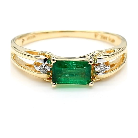 0.65 Carat Emerald 14k Gold Two Row Open Gap Band Ring