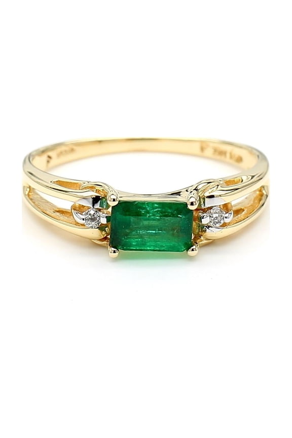 0.65 Carat Emerald 14k Gold Two Row Open Gap Band Ring