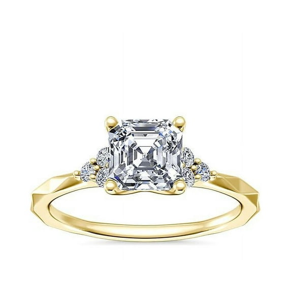 0.65 Carat Excellent Asscher Cut Real Diamond Latest Design Halo Engagement Ring for Ladies Solid 14K Yellow Gold Size 7.5