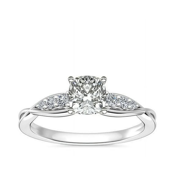 0.65 Carat Excellent Cushion Shape Genuine Diamond Latest Design Solitaire with Accents Engagement Ring for Ladies Solid 18K White Gold Size 7.5
