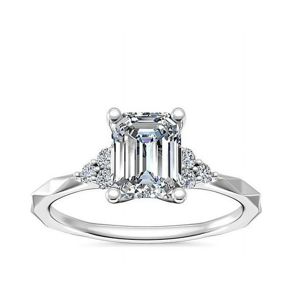 0.65 Carat Excellent Emerald Cut Natural Diamond Beautiful Halo Bridal Ring for Bride Solid 14K White Gold Size 5