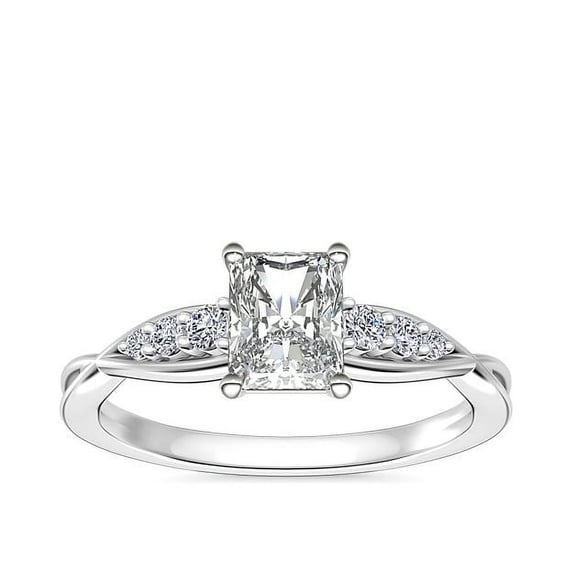 0.65 Carat Excellent Emerald Cut Natural Diamond Beautiful Solitaire with Accents Bridal Ring for Bride Solid 18K White Gold Size 5