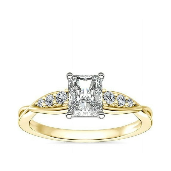 0.65 Carat Excellent Emerald Cut Natural Diamond Solitaire with Accents Beautiful Ring for Women in Solid 14K Yellow Gold Size 11.5