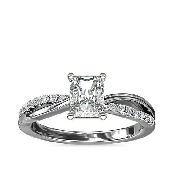 0.65 Carat Excellent Emerald Cut Real Diamond New Design Solitaire with Accents Ring for Wedding and Engagement Solid 14K White Gold Size 11