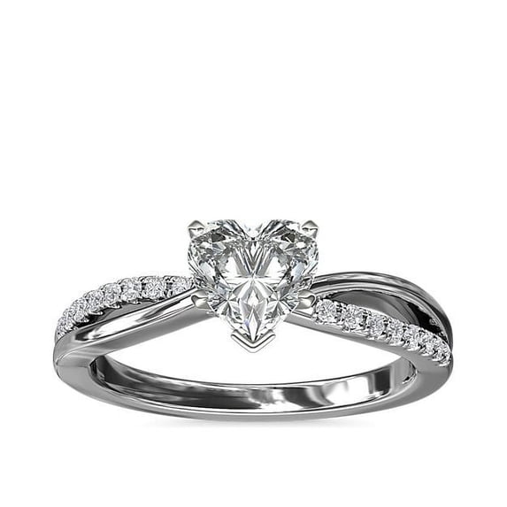 0.65 Carat Excellent Heart Cut Real Diamond New Design Solitaire with Accents Ring for Wedding and Engagement Solid 14K White Gold Size 11