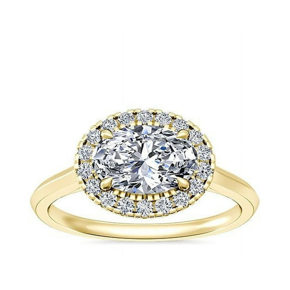 0.65 Carat Excellent Oval Shape Genuine Diamond Latest Design Halo Engagement Ring for Ladies Solid 18K Yellow Gold Size 7.5