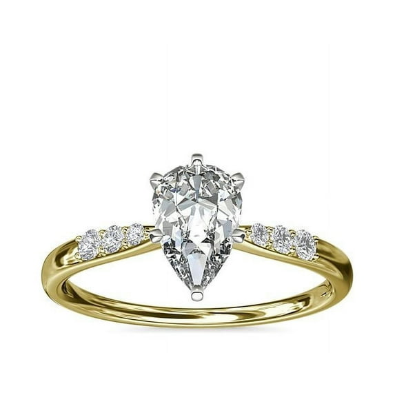 0.65 Carat Excellent Pear Cut Real Diamond New Design Solitaire with Accents Ring for Wedding and Engagement Solid 14K Yellow Gold Size 11