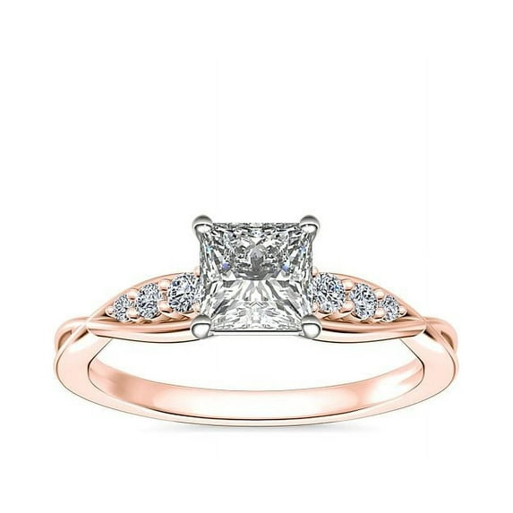 0.65 Carat Excellent Princess Cut Natural Diamond Solitaire with Accents Beautiful Ring for Anniversary Solid 14K Rose Gold Size 4.5
