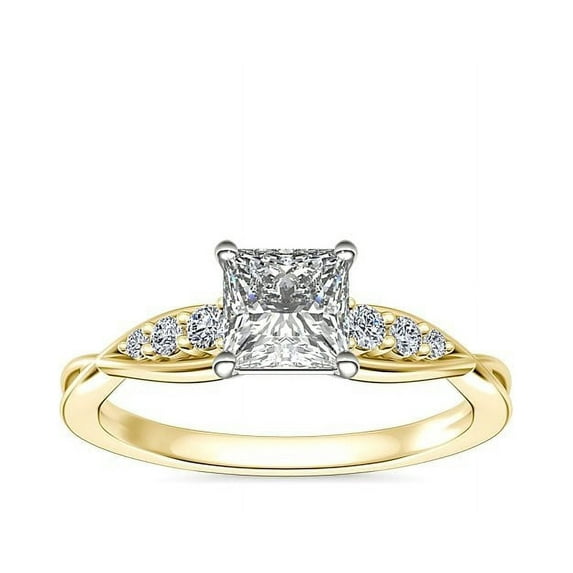 0.65 Carat Excellent Princess Cut Natural Diamond Solitaire with Accents Beautiful Ring for Girls Solid 18K Yellow Gold Size 11.5