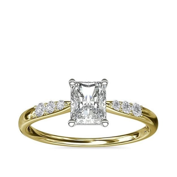 0.65 Carat Excellent Radiant Cut Real Diamond New Design Solitaire with Accents Ring for Wedding Solid 18K Yellow Gold Size 11