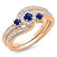 thumbnail image 1 of 0.65 Carat (ctw) 18K Rose Gold Round Blue Sapphire & White Diamond Ladies Twisted Swirl Bridal Halo Engagement Ring With, 1 of 1