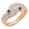 thumbnail image 1 of 0.65 Carat (ctw) 18K Rose Gold Round Blue & White Diamond Ladies Twisted Swirl Bridal Halo Engagement Ring With Matching, 1 of 1