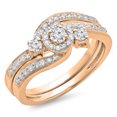 thumbnail image 1 of 0.65 Carat (ctw) 18K Rose Gold Round Diamond Ladies Twisted Swirl Bridal Halo Engagement Ring With Matching Band Set, 1 of 1