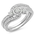 thumbnail image 1 of 0.65 Carat (ctw) 18K White Gold Round Diamond Ladies Twisted Swirl Bridal Halo Engagement Ring With Matching Band Set, 1 of 1