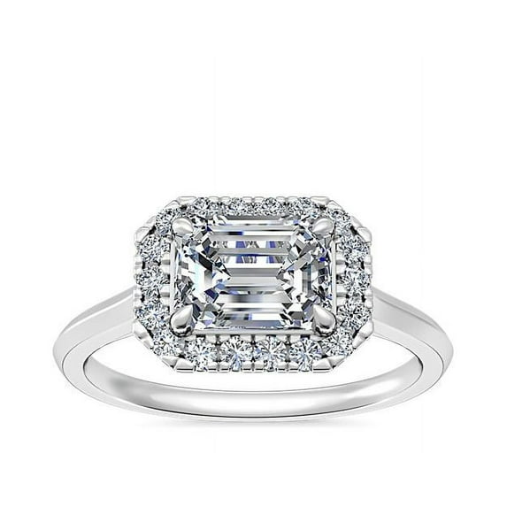 0.65 Ct Brilliant Emerald Cut Genuine Diamond Sparkle Halo Engagement Ring for Women Solid 14K White Gold Size 6.5