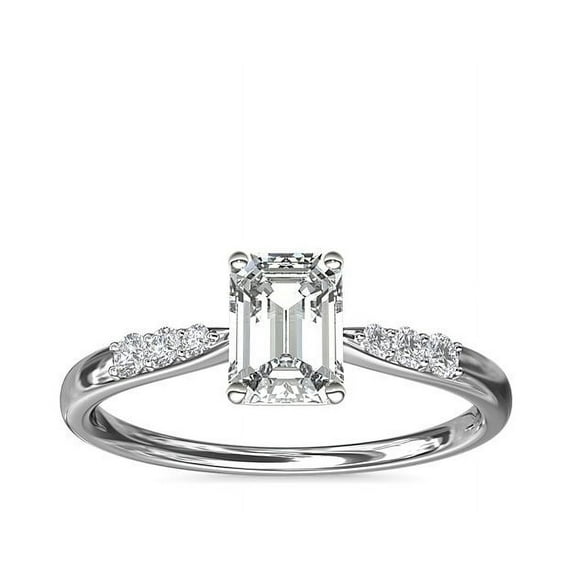 0.65 Ct Brilliant Emerald Shape Solitaire with Accents Genuine Diamond Beautiful Wedding Ring for her Solid 18K White Gold Size 7