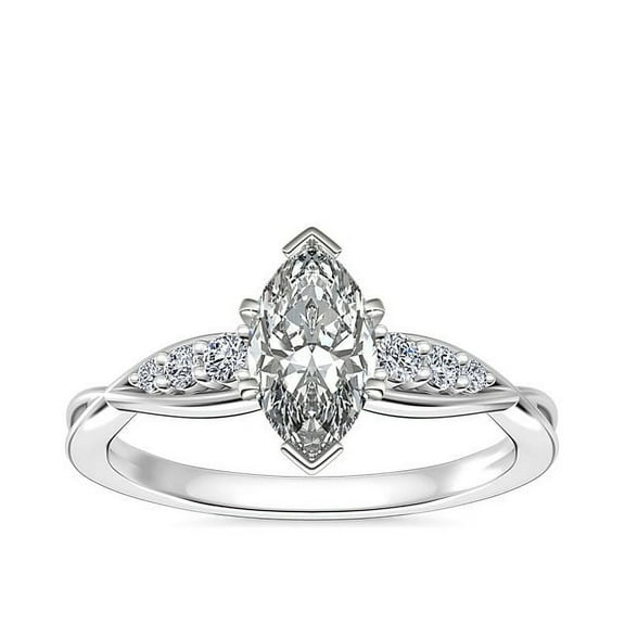 0.65 Ct Brilliant Marquise Cut Real Diamond Solitaire with Accents Unique Designer Ring for Women Solid 14K White Gold Size 7