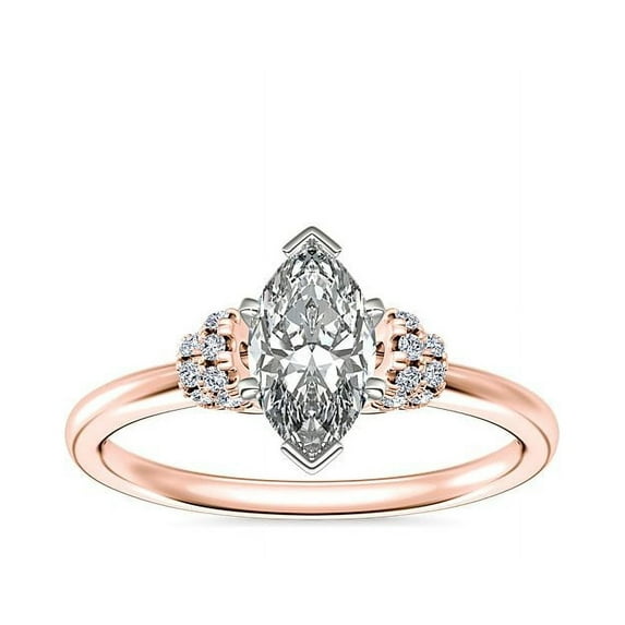 0.65 Ct Brilliant Marquise Shape Genuine Diamond Sparkle Ring for Engagement and Wedding in Solid 18K Rose Gold Size 6.5