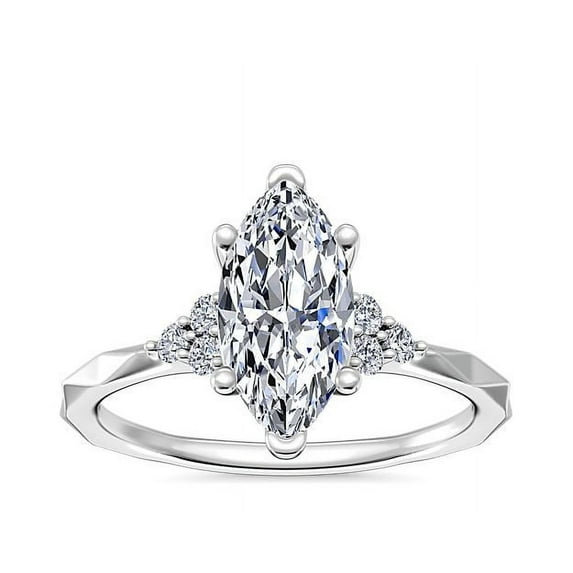 0.65 Ct Brilliant Marquise Shape Genuine Diamond Sparkle Ring for Engagement and Wedding in Solid 18K White Gold Size 6.5