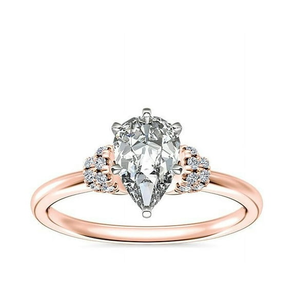 0.65 Ct Brilliant Pear Cut Natural Diamond Accents Elegant Ring for Women Solid 18K Rose Gold Size 6