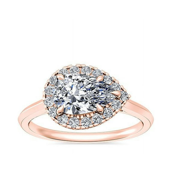0.65 Ct Brilliant Pear Shape Genuine Diamond Sparkle Ring for Engagement and Wedding in Solid 18K Rose Gold Size 6.5