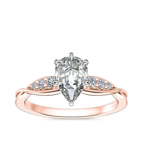 0.65 Ct Brilliant Pear Shape Solitaire with Accents Genuine Diamond Beautiful Wedding Ring for her Solid 18K Rose Gold Size 7