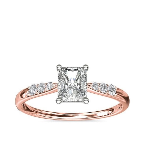 0.65 Ct Brilliant Radiant Cut Natural Diamond Radiant Solitaire with Accents Engagement Ring for her Solid 18K Rose Gold Size 5.5