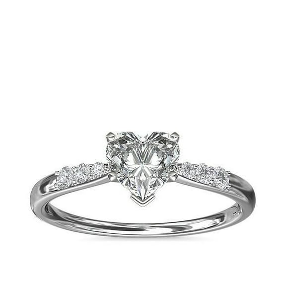 0.65 Ct Heart Shaped Beautiful Natural Diamond Solitaire with Accents Ring for Ladies in Solid 14K White Gold by Diamond-Capitals Size 7