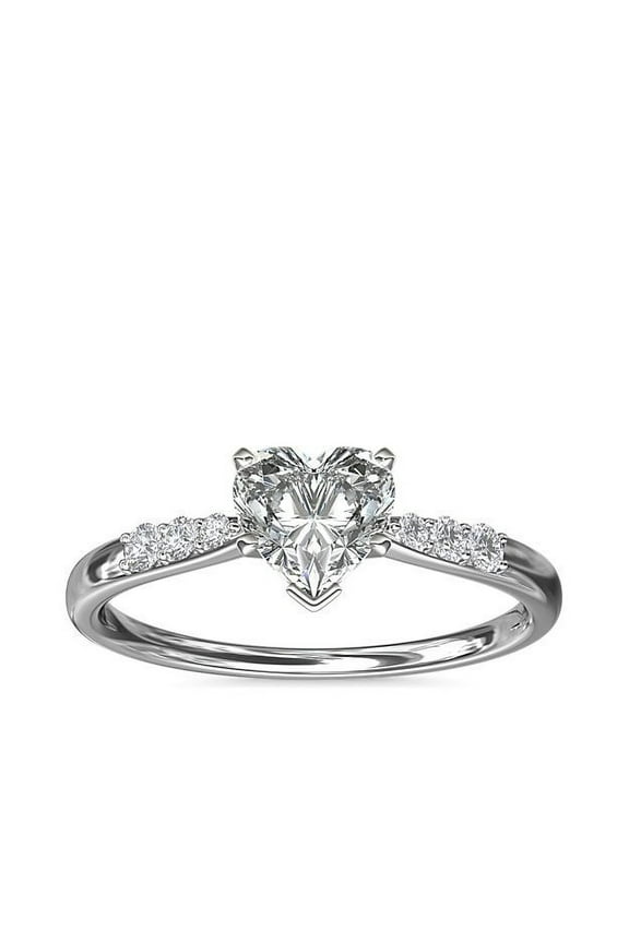 0.65 Ct Heart Shaped Beautiful Natural Diamond Solitaire with Accents Ring for Ladies in Solid 14K White Gold by Diamond-Capitals Size 7