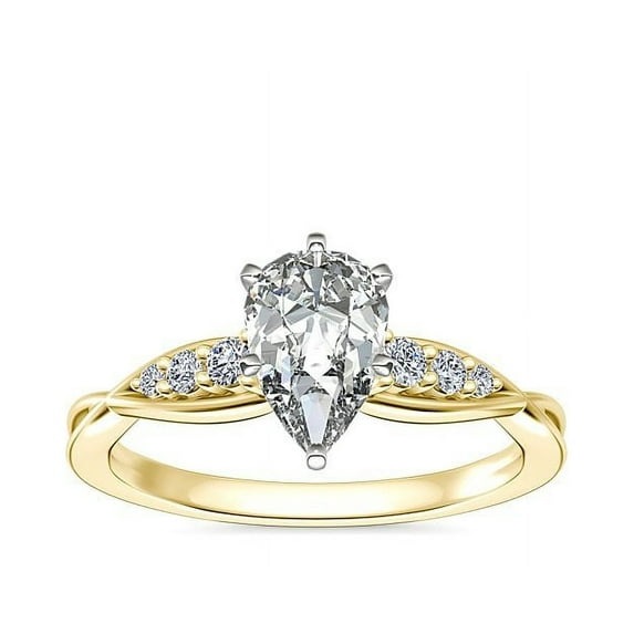 0.65 Ct Pear Cut Genuine Diamond Solitaire with Accents Wonderful Ring for Ladies Solid 18K Yellow Gold Size 10.5