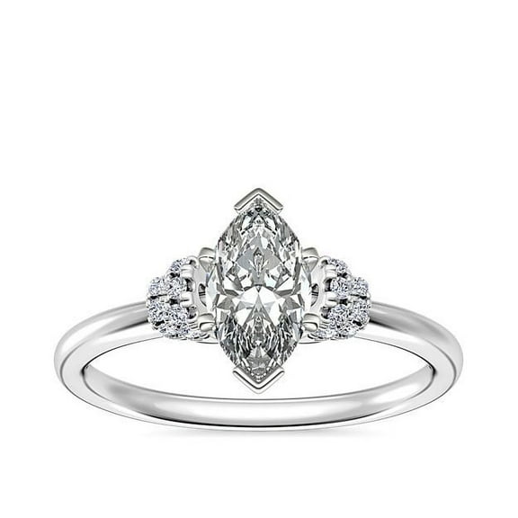 0.65 Ct Wonderful Solitaire Marquise Real Diamond Engagement Ring for Women Solid 14K White Gold Size 7