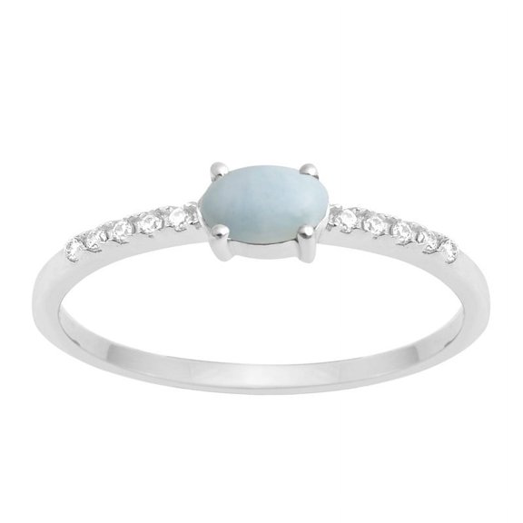 0.65 Ctw Oval Shape Larimar 925 Sterling Silver Solitaire Women Promise Ring